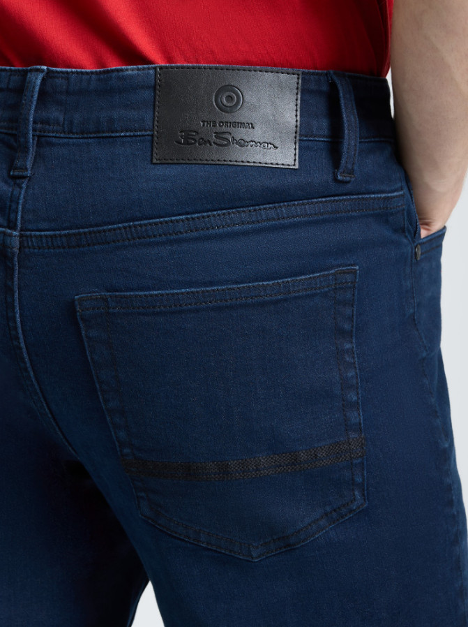 GRANATOWE SPODNIE JEANS SLIM FIT ZAMEK