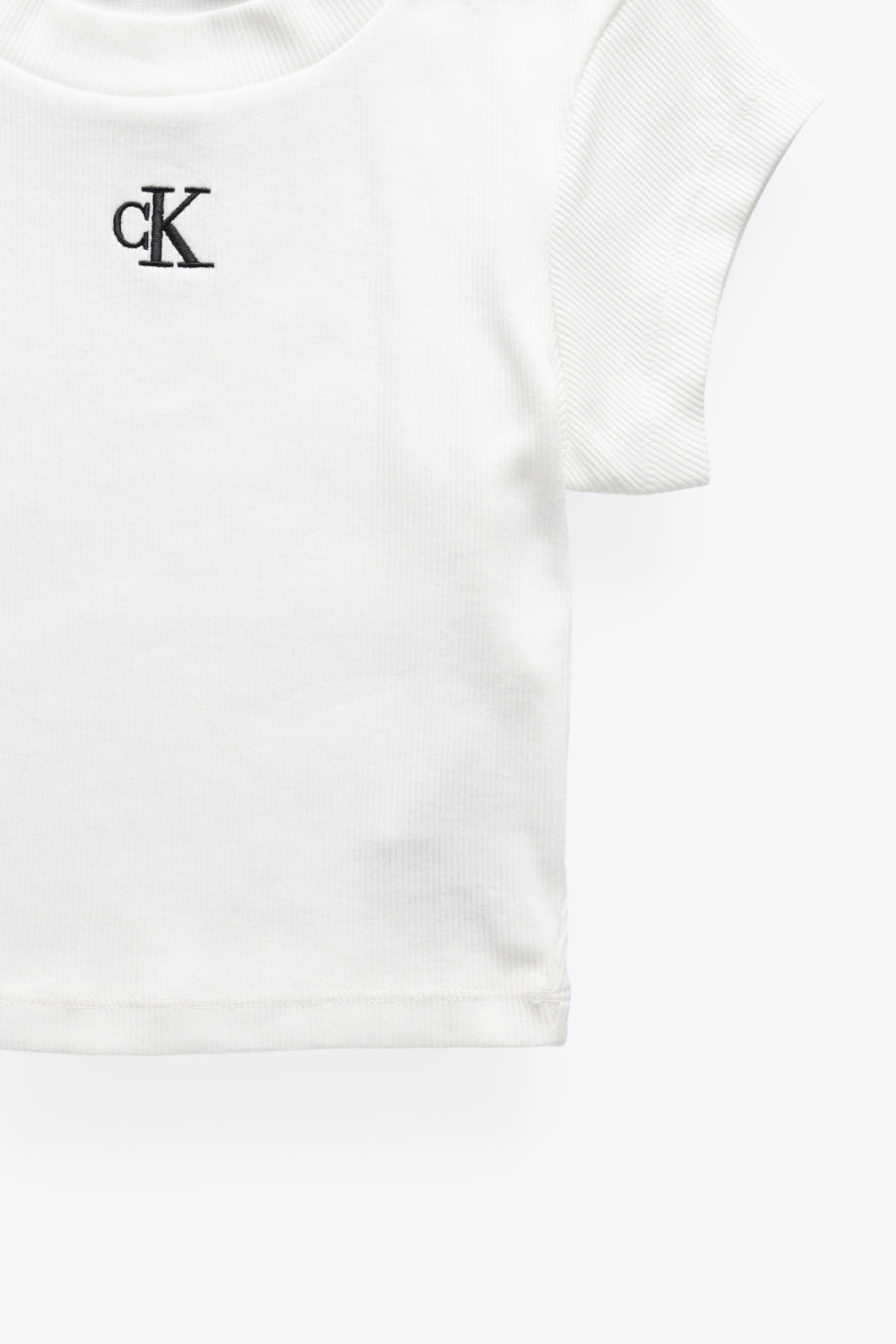 biały krótki t-shirt w prążki logo haft
