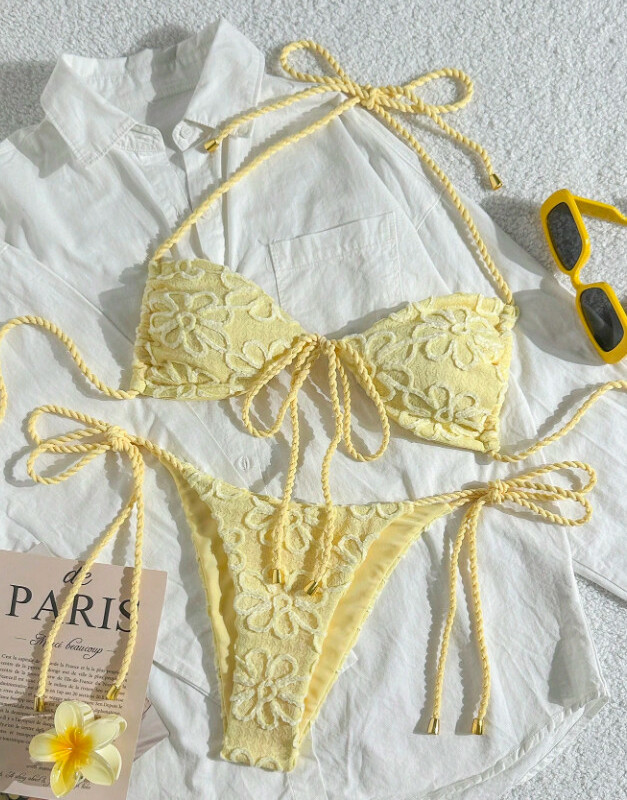 ŻÓŁTY KOMPLET BIKINI STRUKTURA KWIATY
