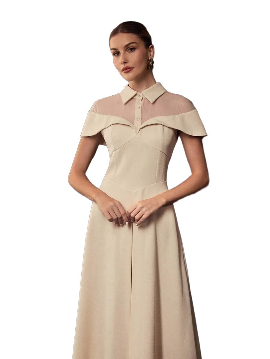 SUKIENKA KOKTAJLOWA GLAMOUR Z KOŁNIERZYKIEM ROZKLOSZOWANA MAXI