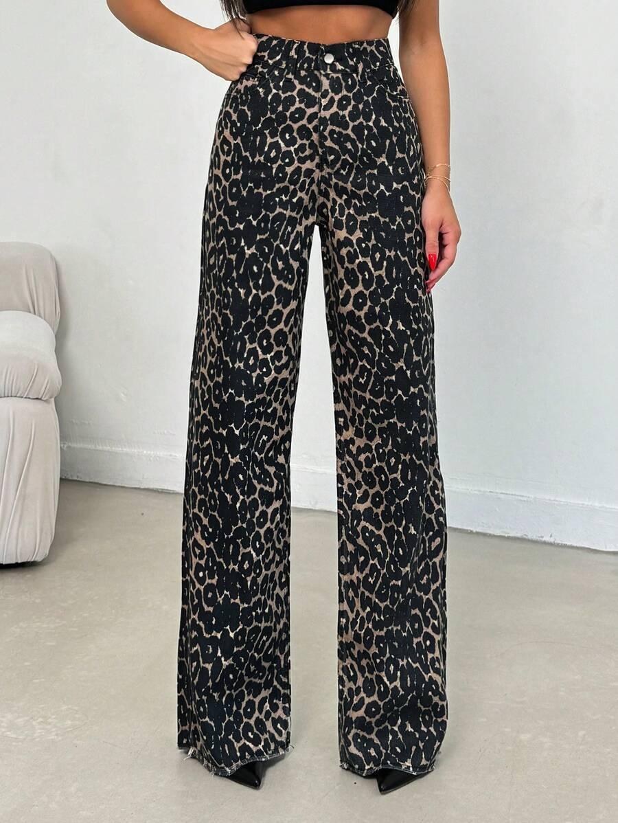 SPODNIE JEANS WYSOKI STAN ANIMAL PRINT