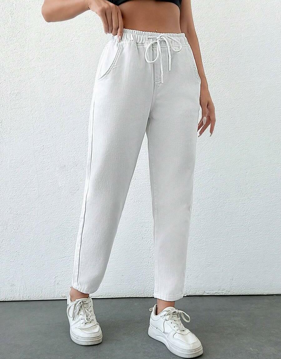 BIAŁE SPODNIE JEANS PROSTA NOGAWKA 