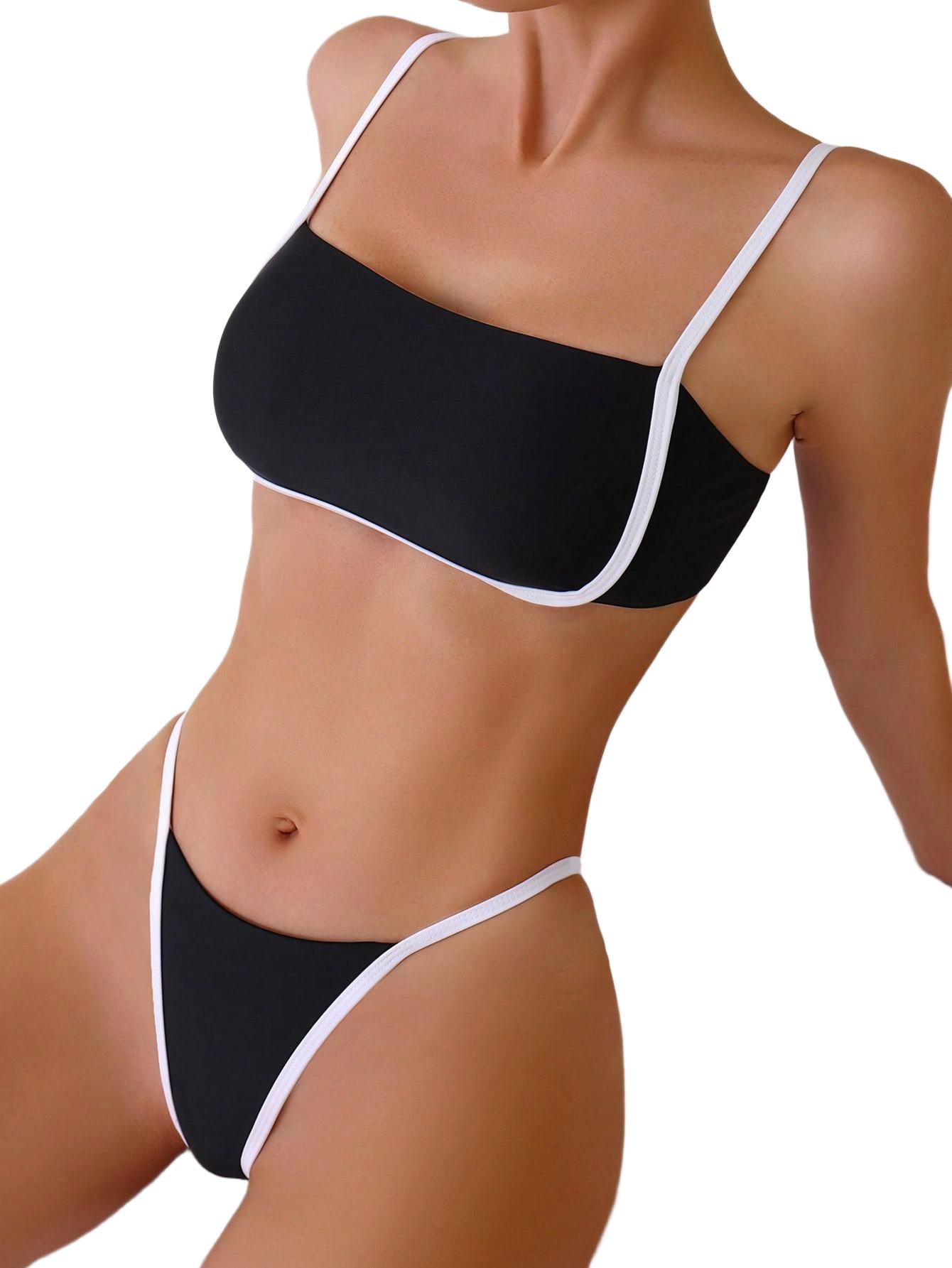 KOMPLET BIKINI Z KONTRASTOWĄ LAMÓWKĄ