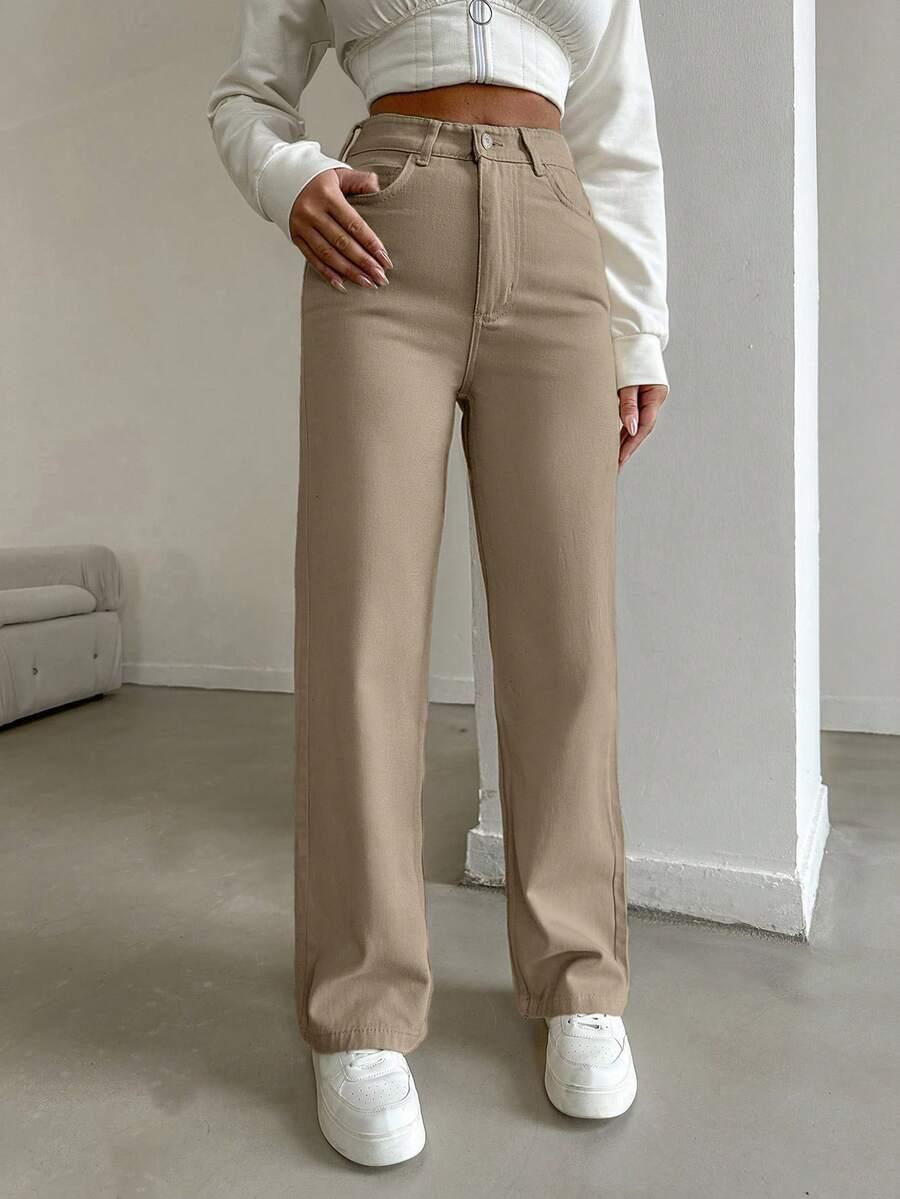 BRĄZOWE SPODNIE JEANS