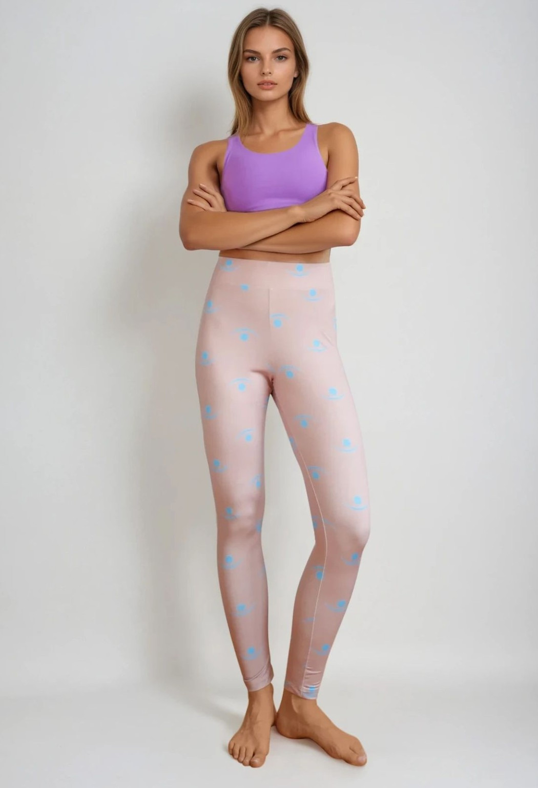 BEŻOWE LEGGINSY WYSOKI STAN PRINT