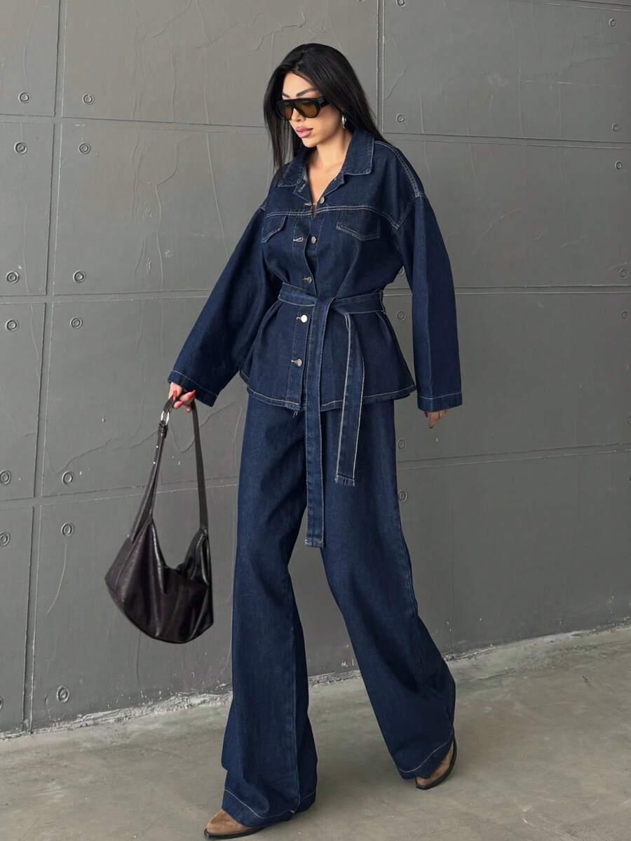 KOMPLET MARYNARKA SPODNIE JEANS