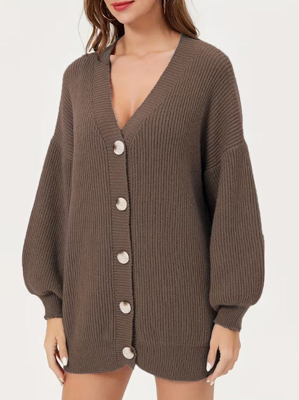 brązowy sweter kardigan v-neck guziki