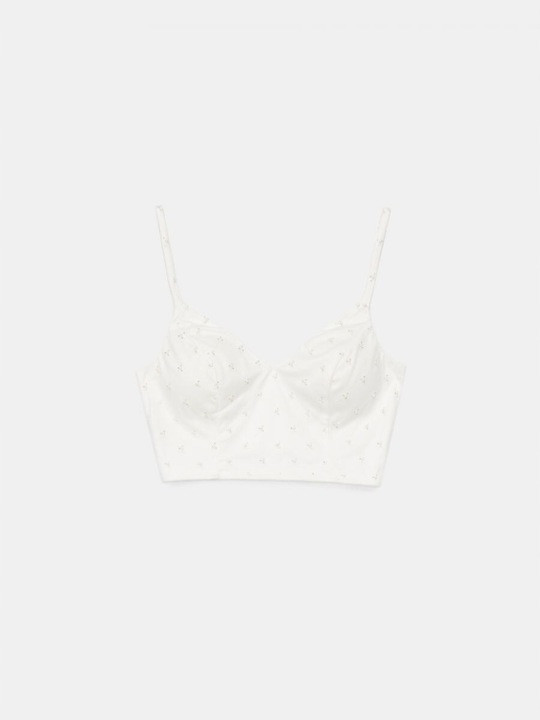 BIAŁY CROP TOP SIATECZKA RAMIĄCZKA ZDOBIENIA