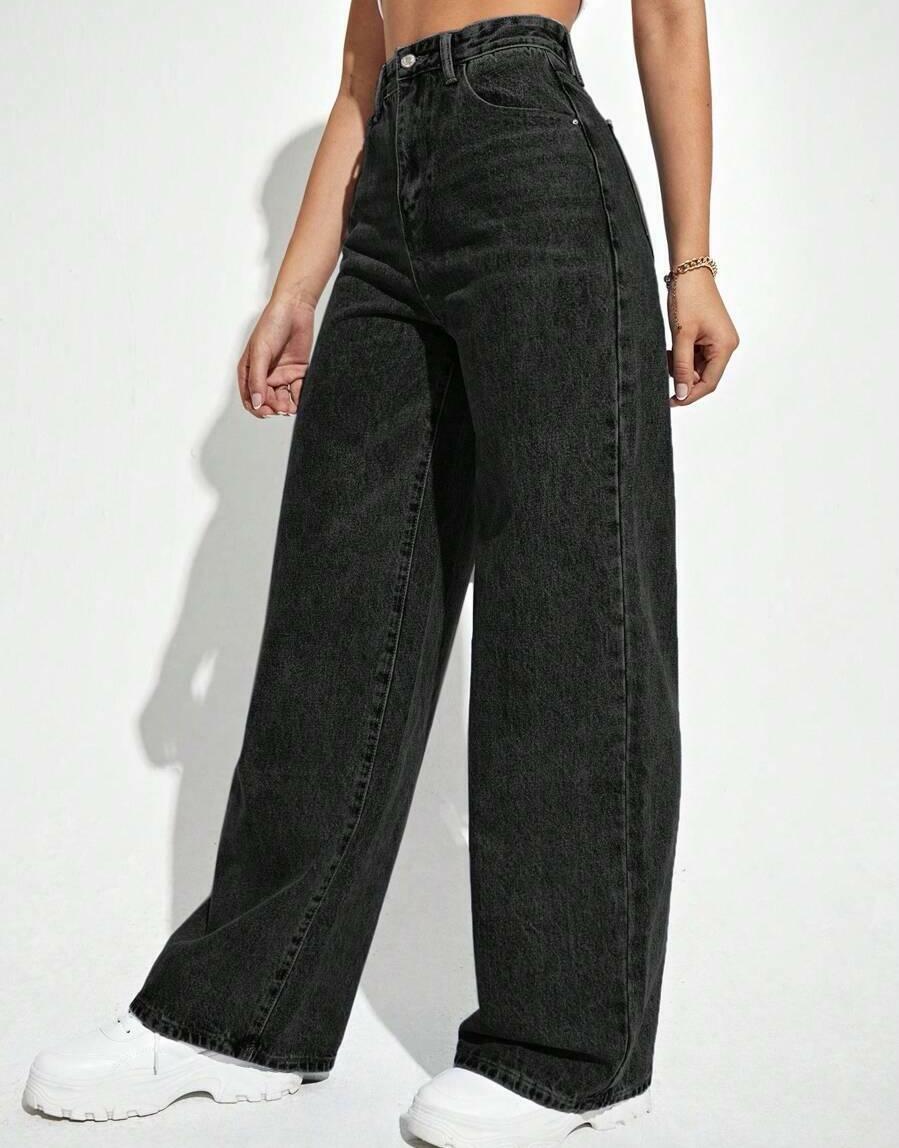 CZARNE PROSTE SPODNIE JEANS