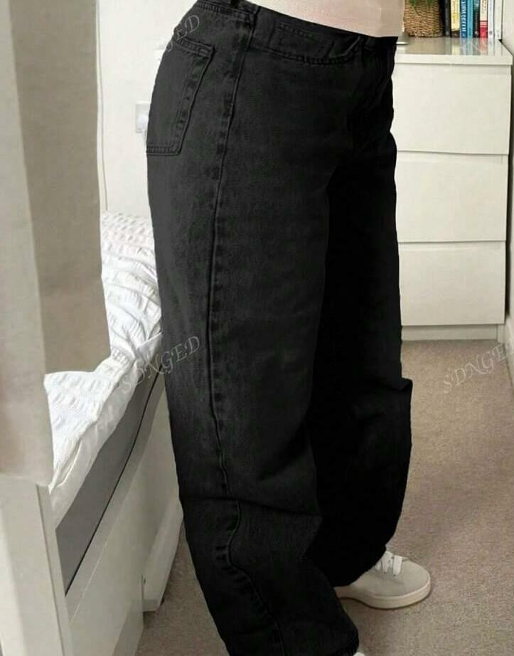 CZARNE SPODNIE JEANS SZEROKIE NOGAWKI