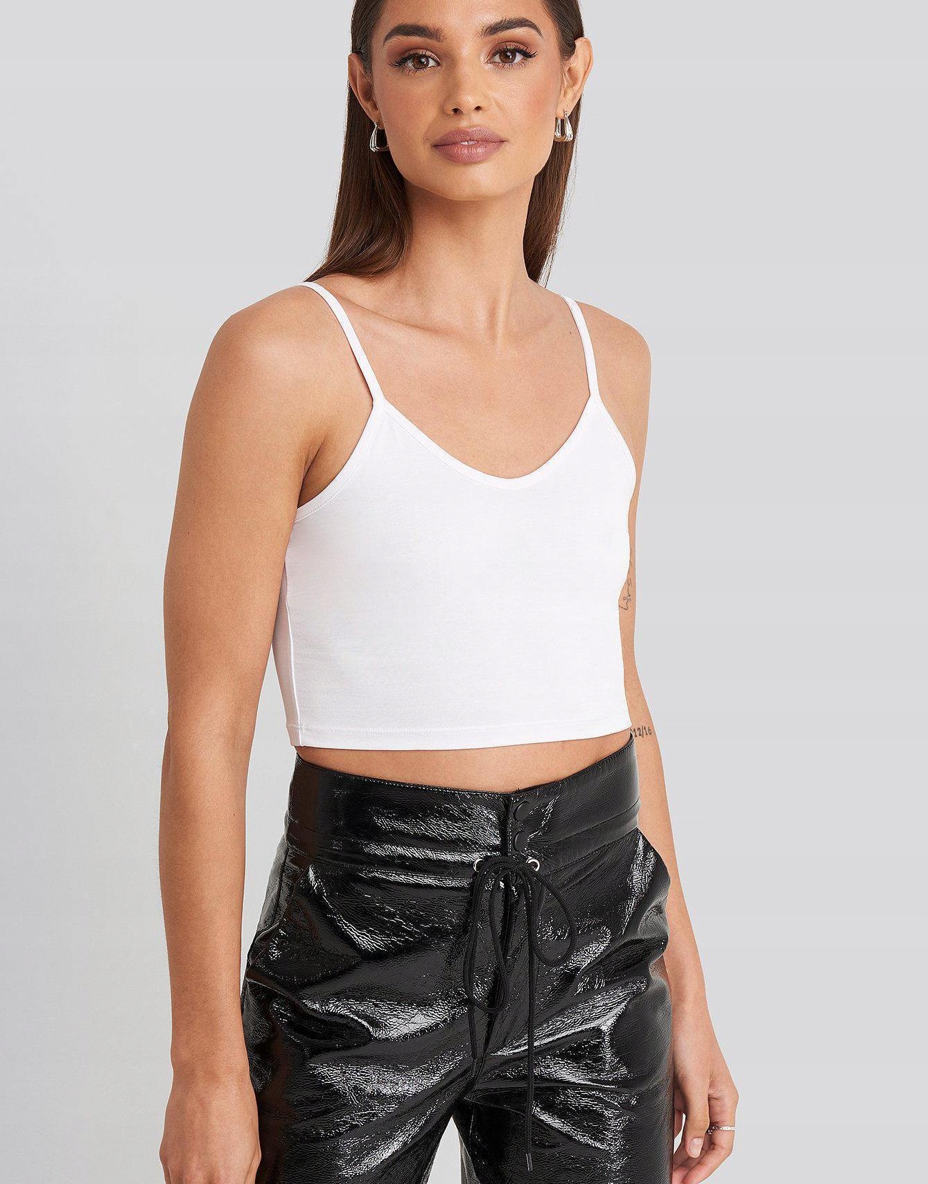 klasyczny biały gładki crop top ramiączka