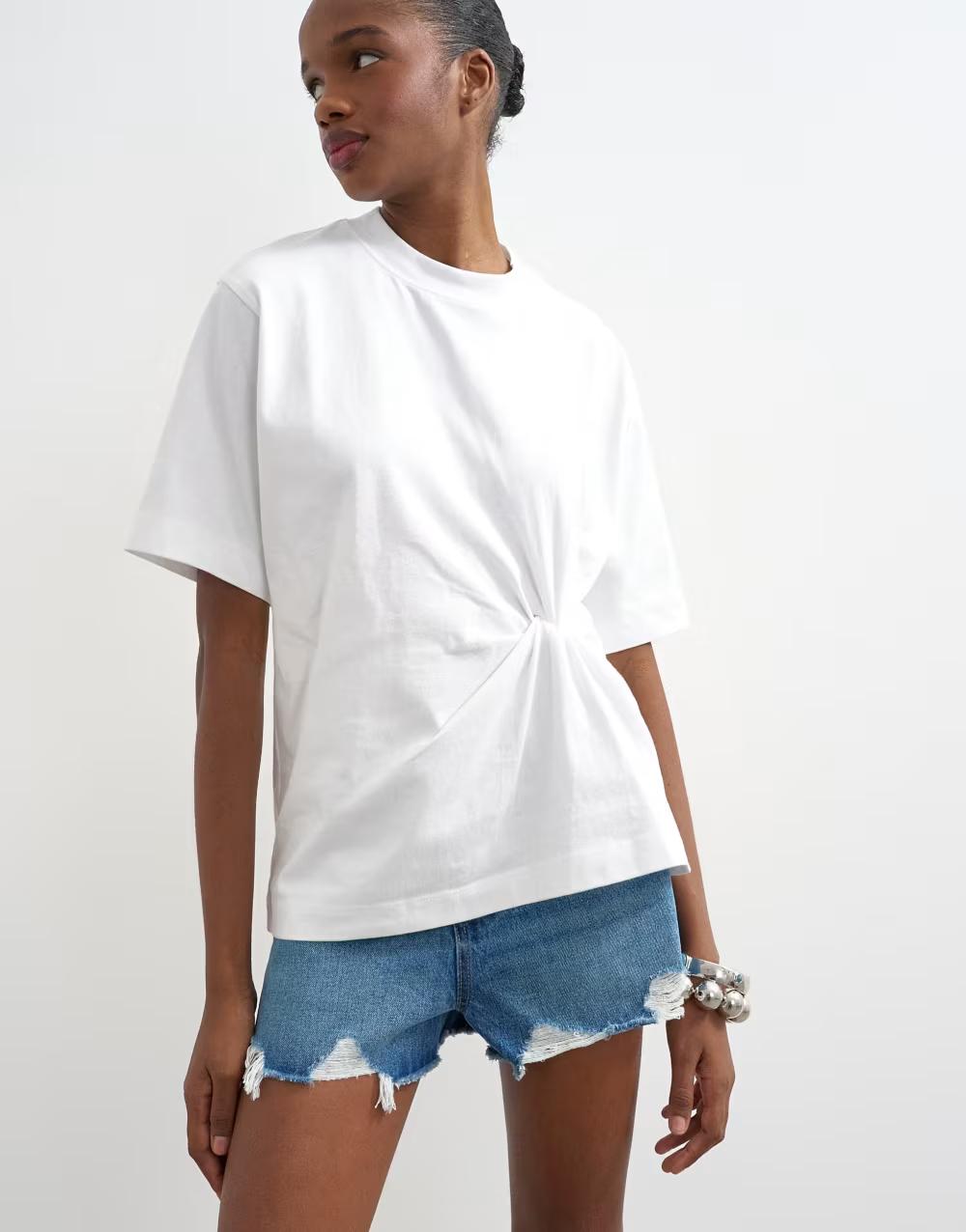 BIAŁY T-SHIRT OKRĄGŁY DEKOLT