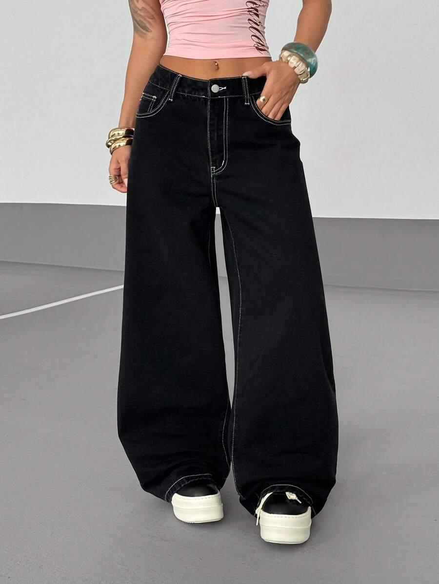 CZARNE SPODNIE JEANS 
