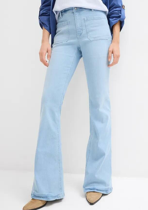 NIEBIESKIE SPODNIE JEANS DZWONY KIESZENIE 
