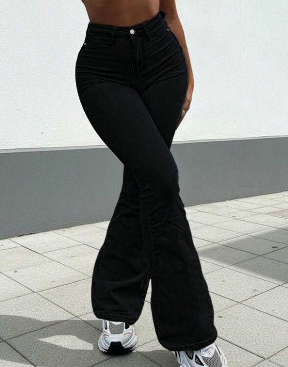 czarne spodnie JEANS DZWONY 