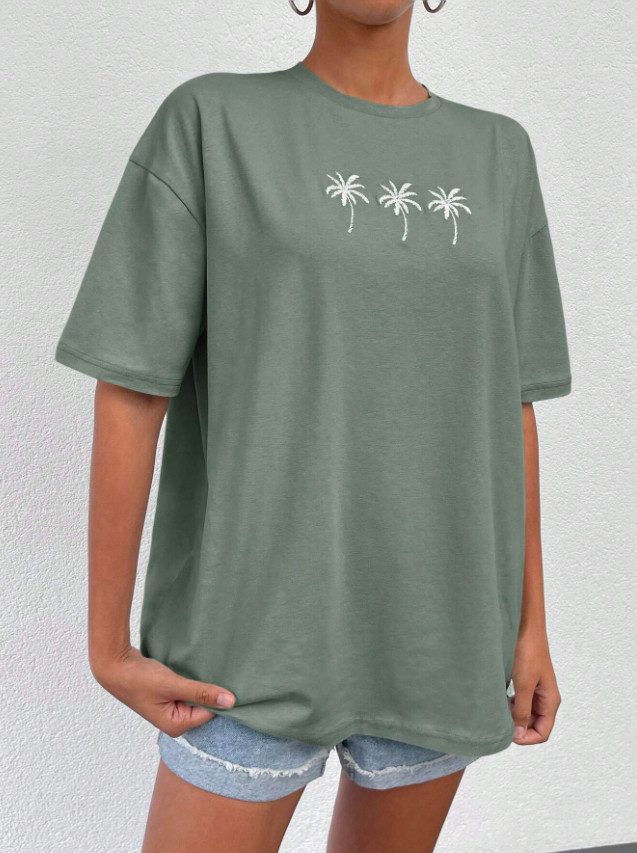 ZIELONY T-SHIRT HAFT PALMY