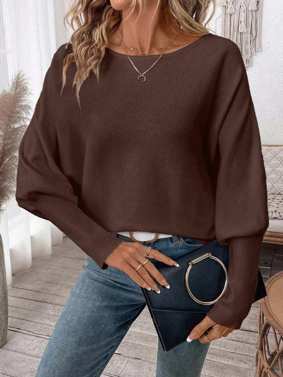BRĄZOWY SWETER DŁUGI RĘKAW