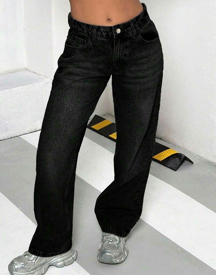 czarne spodnie jeans niski stan