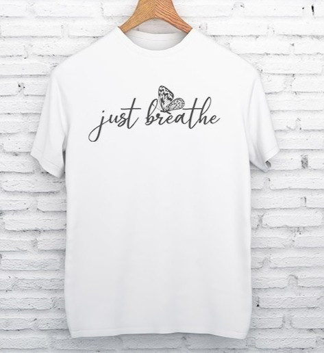 biały t-shirt logo nadruk just breathe