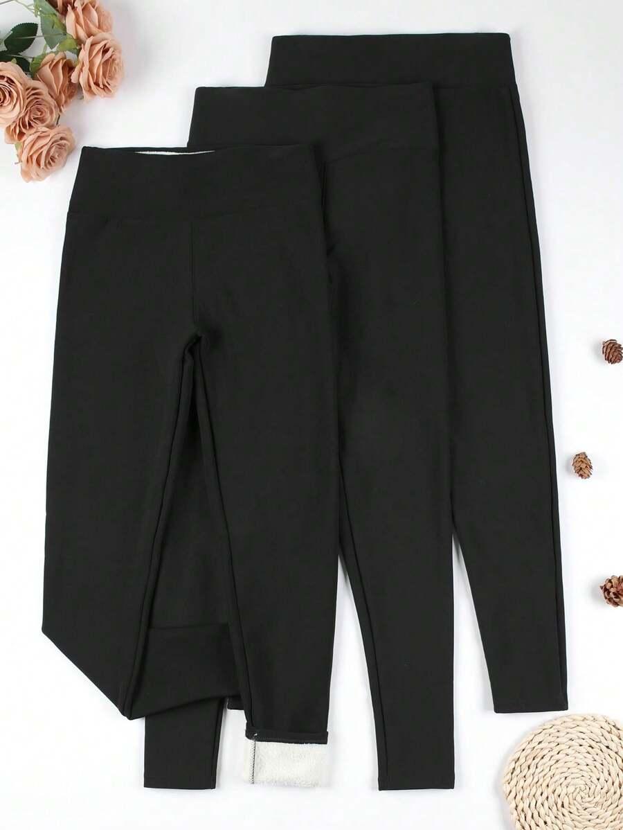 czarne ocieplane legginsy 3-pack