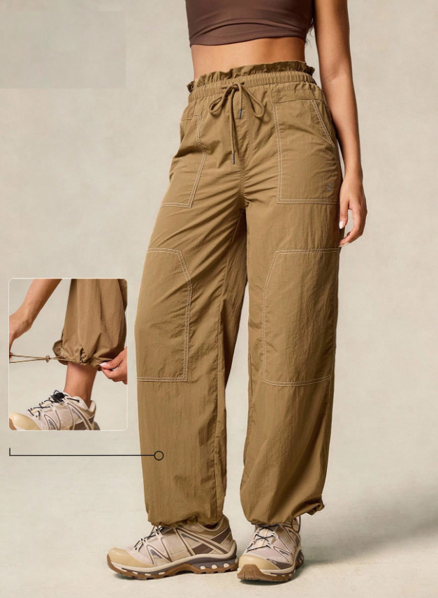 brązowe spodnie outdoor wiązanie