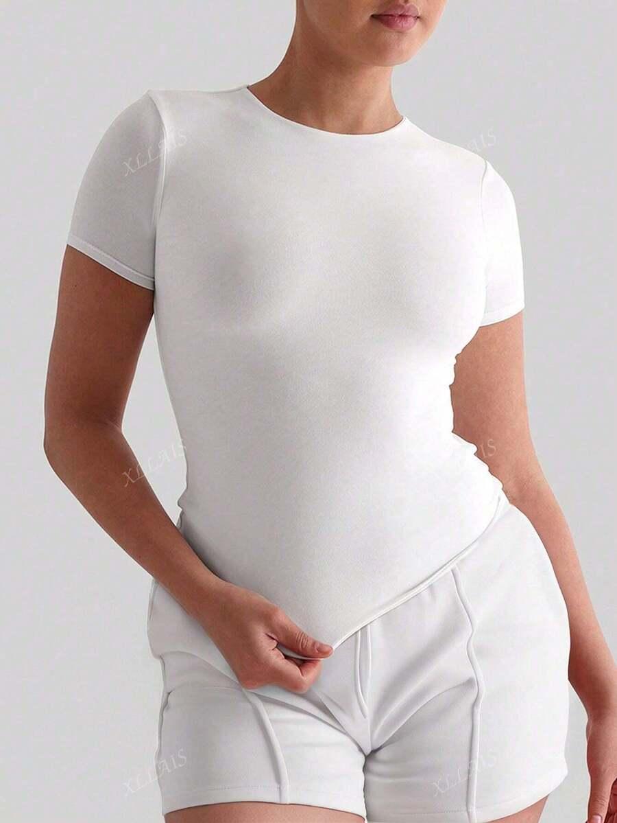 BIAŁY T-SHIRT OKRĄGŁY DEKOLT