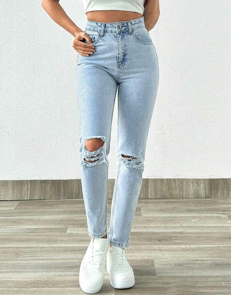NIEBIESKIE SPODNIE MOM JEANS