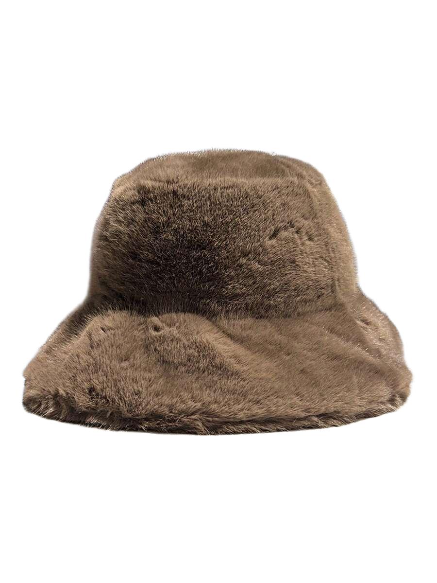 brązowa czapka sztuczne futro