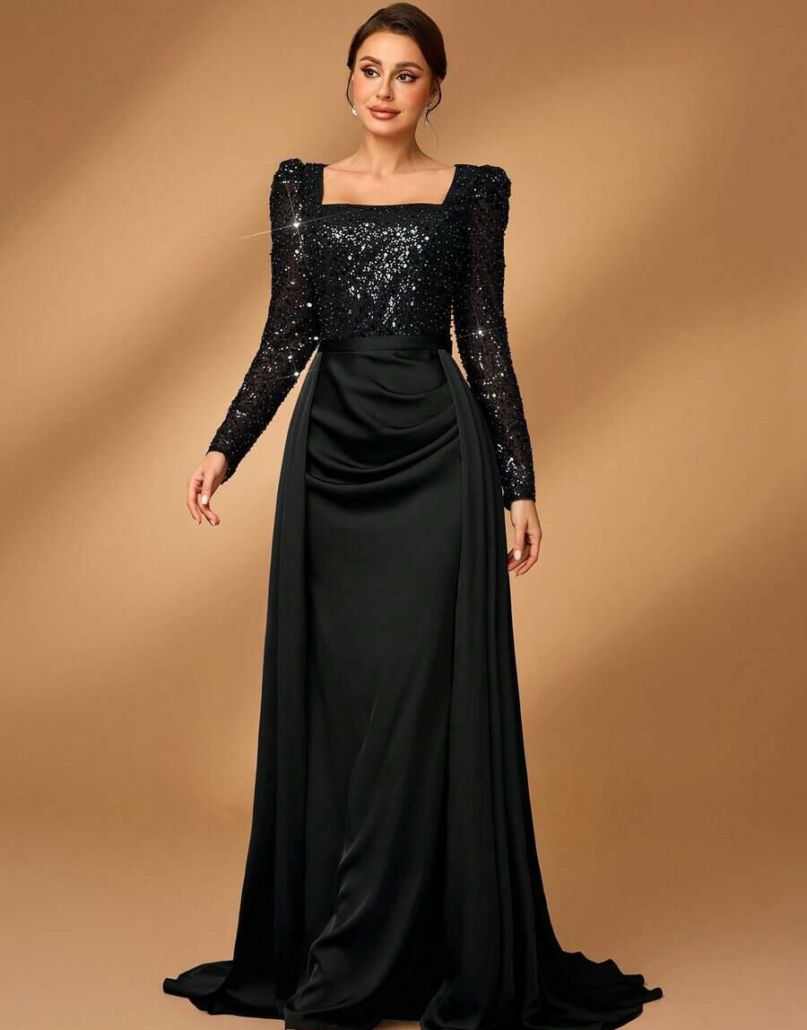 CZARNA MAXI SUKIENKA CEKINY