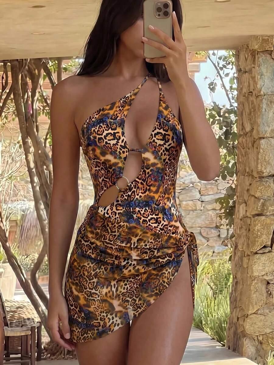 KOMPLET JEDNOCZĘŚCIOWY STRÓJ KĄPIELOWY PAREO ANIMAL PRINT