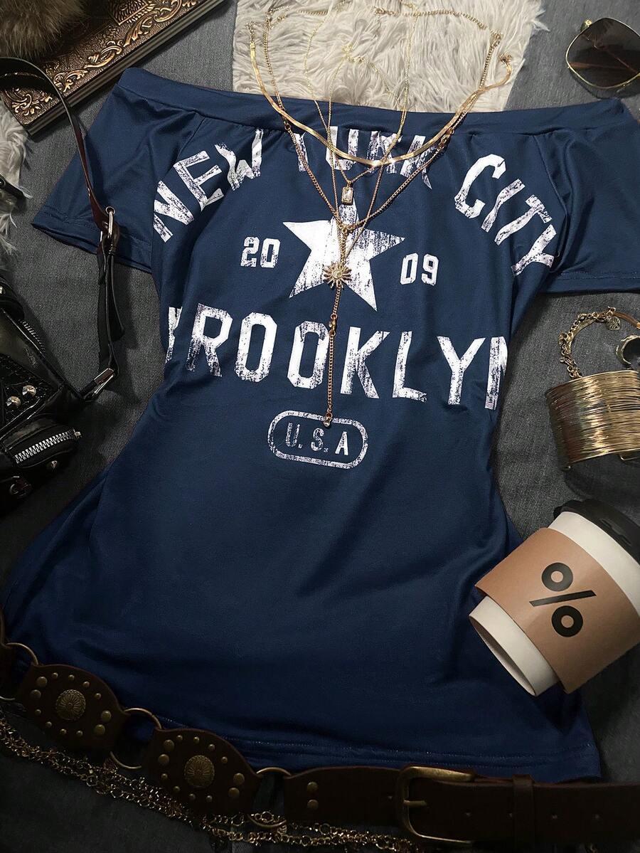 niebieski top print
