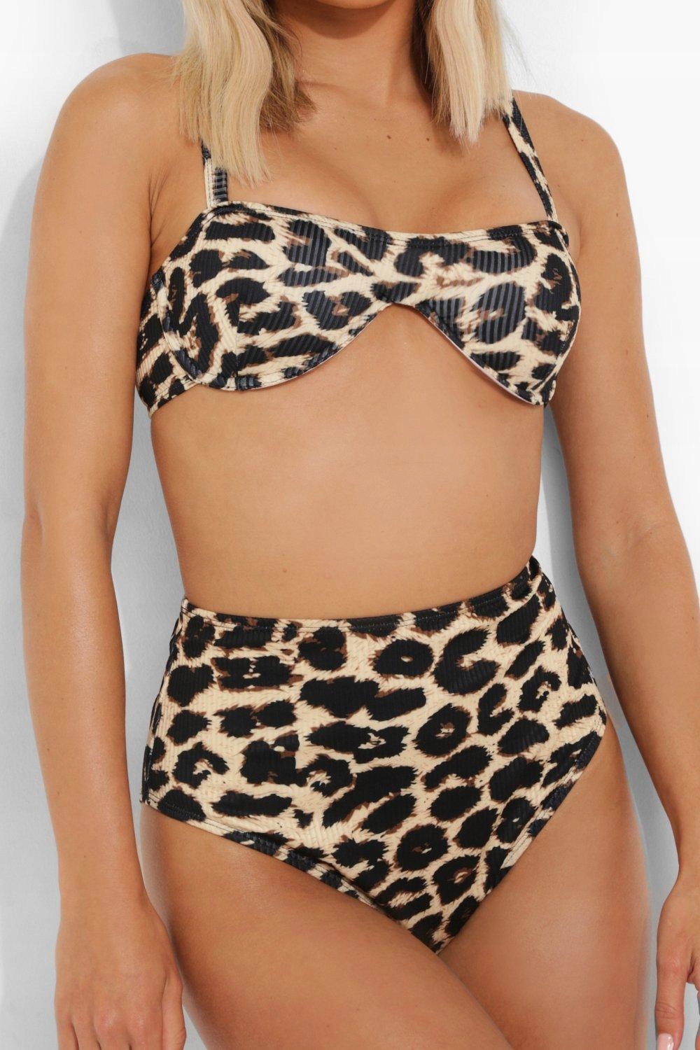 dół od bikini animal print wysoki stan