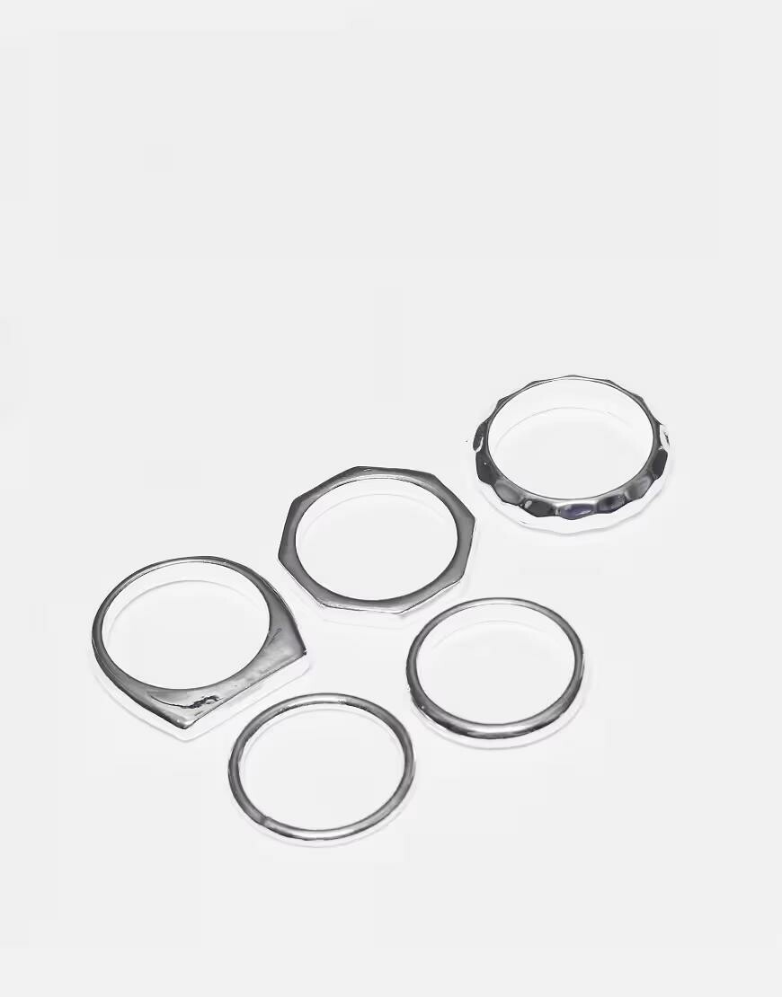 zestaw pierścionków w kolorze srebra 5-pack