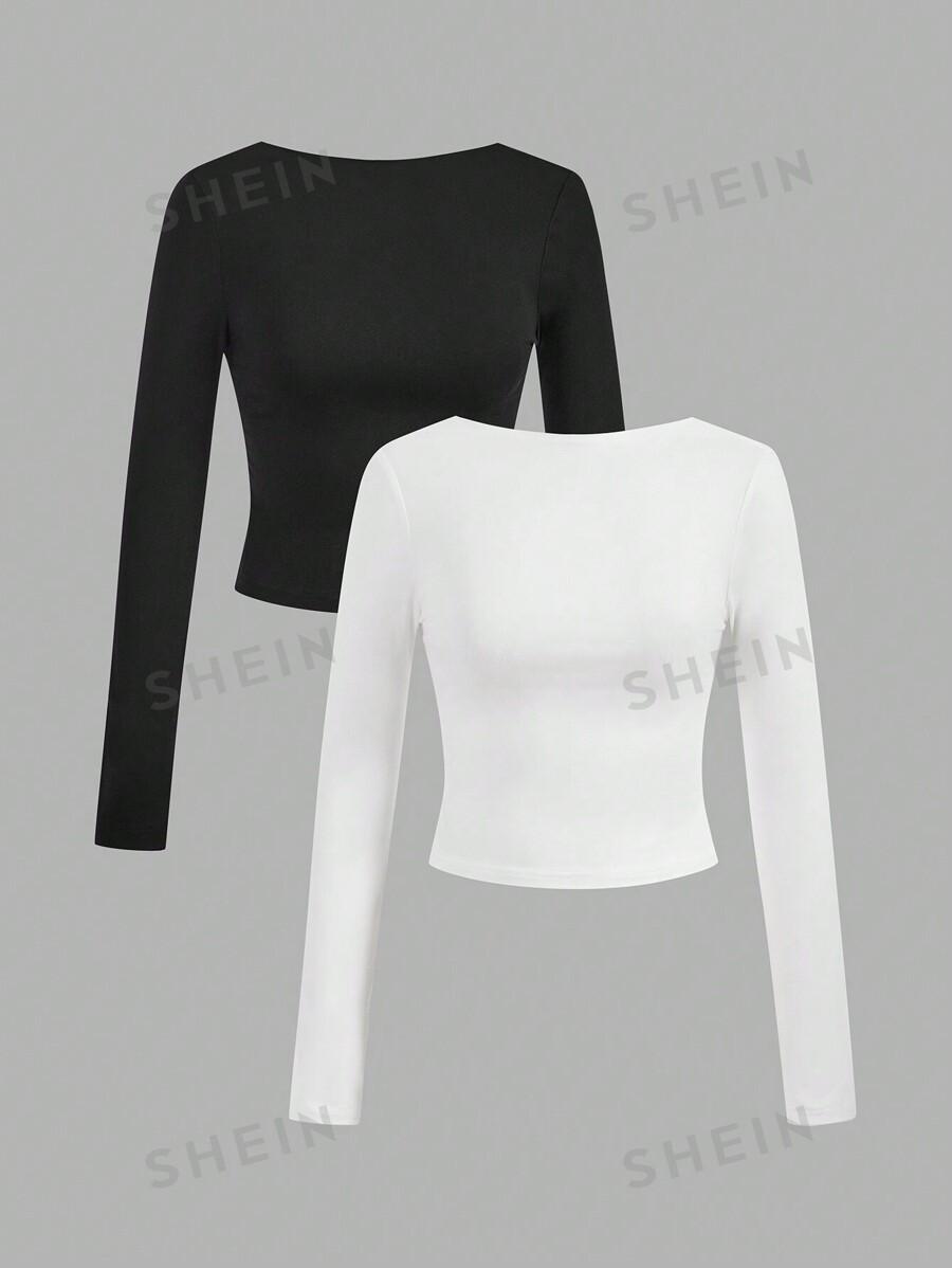CROP TOP DŁUGI RĘKAW ODKRYTE PLECY 2-PACK