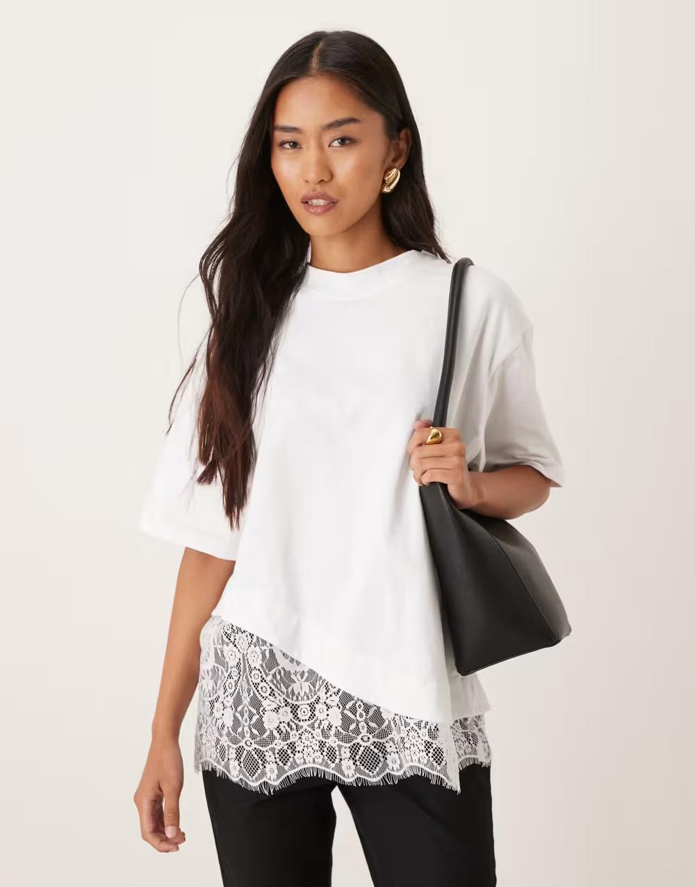 BIAŁY T-SHIRT KORONKA CASUAL
