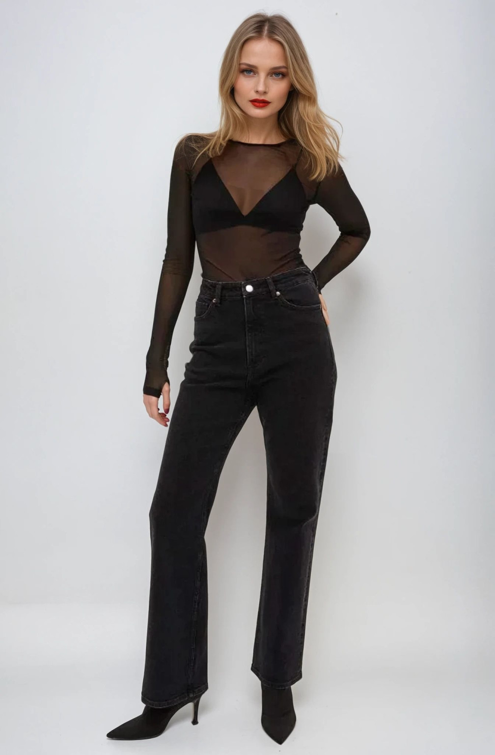 CZARNE SPODNIE JEANS WYSOKI STAN