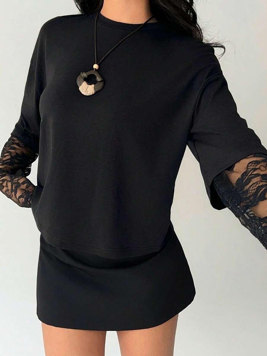 CZARNA BLUZKA KORONKA