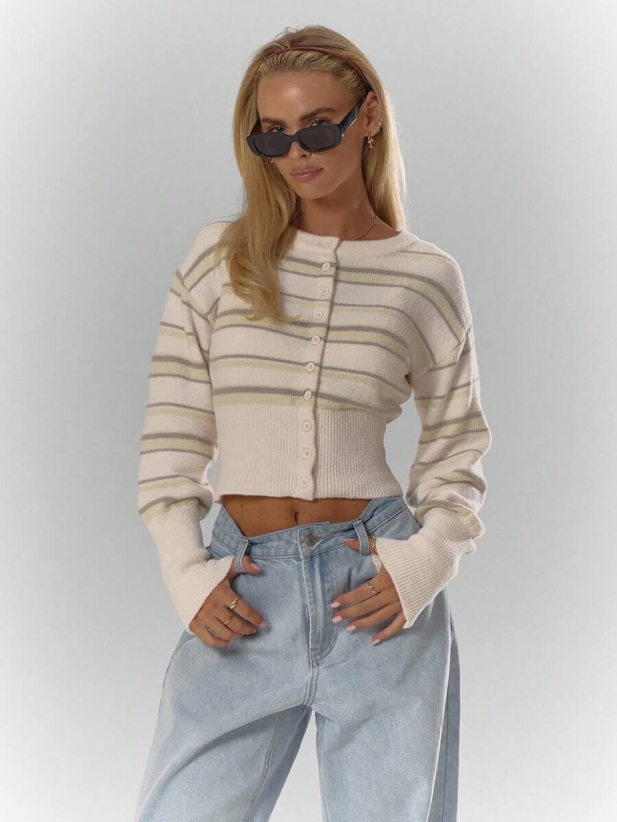 DZIANINOWY SWETER WZÓR PASKI 