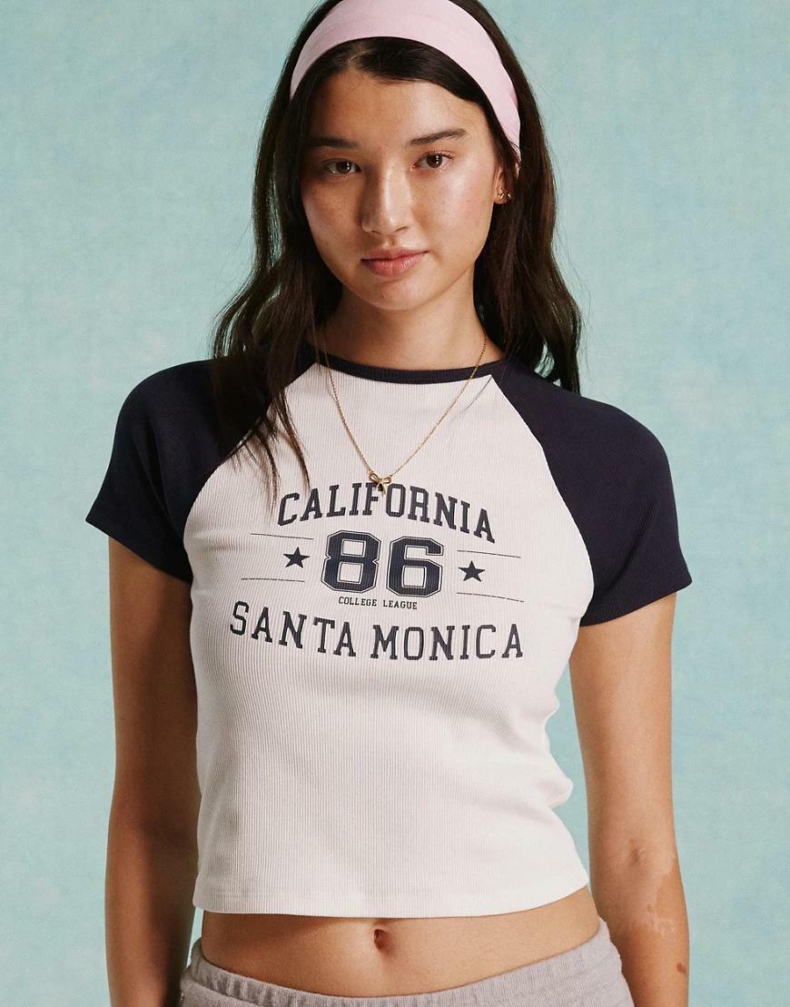 bluzka prążki kontrast napis California