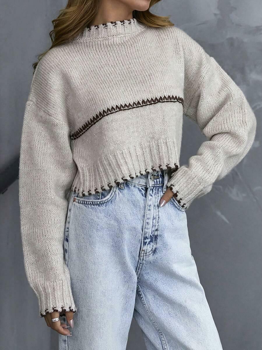 BEŻOWY SWETER DŁUGI RĘKAW