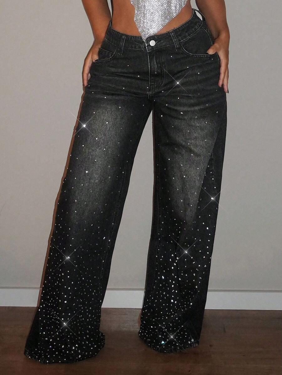 CZARNE SPODNIE JEANS ZDOBIENIE