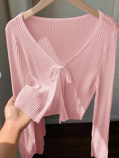 różowy sweter wiązanie