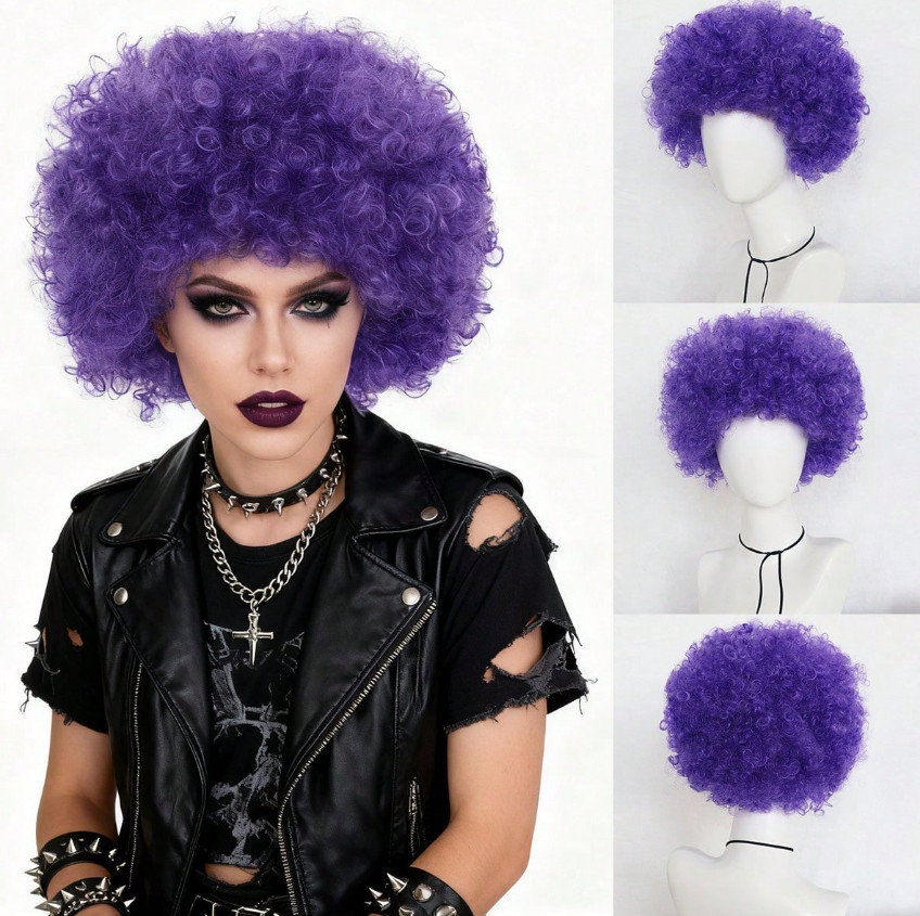 fioletowa peruka afro