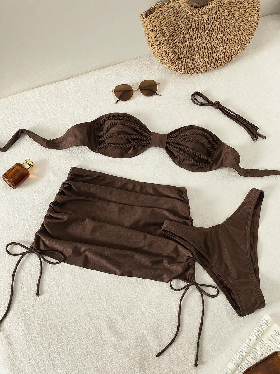 BRĄZOWY KOMPLET BIKINI sarong
