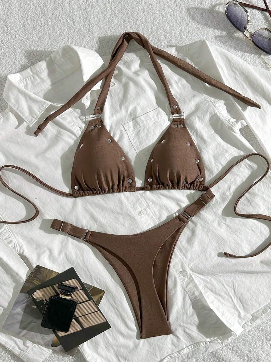 brązowy komplet bikini 