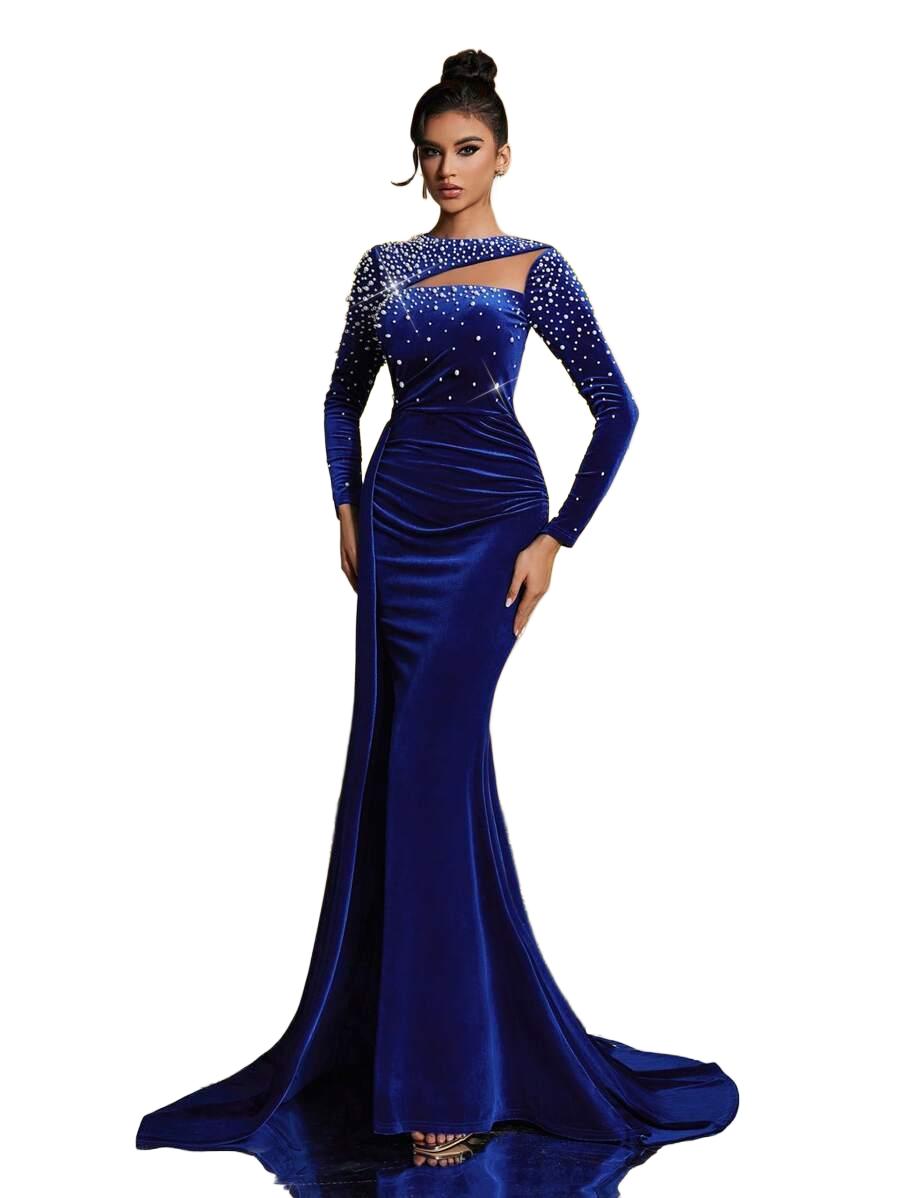 SUKIENKA ELEGANCKA MAXI Z KORALIKAMI 