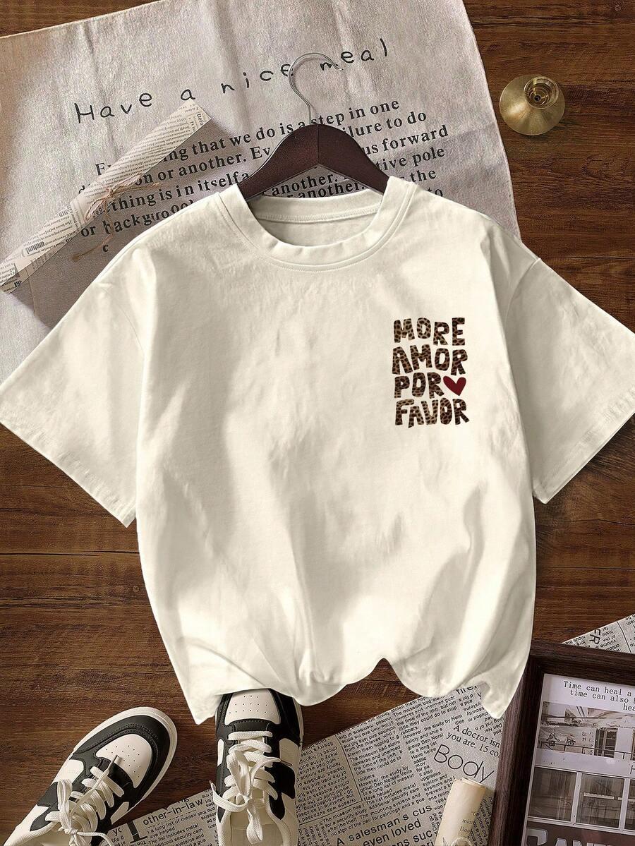 BEŻOWY T-SHIRT NADRUK