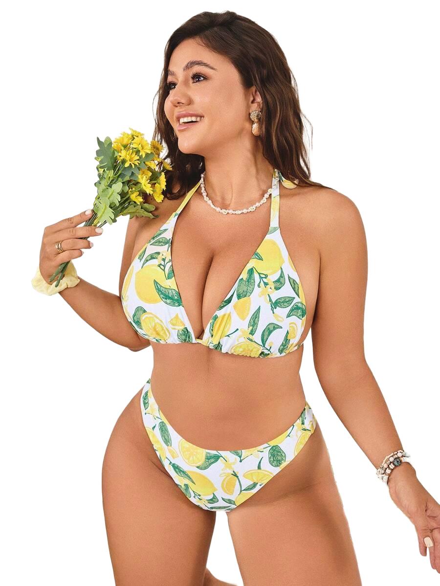 STRÓJ KĄPIELOWY DWUCZĘŚCIOWY DAMSKI PLUS SIZE WZÓR OWOCE
