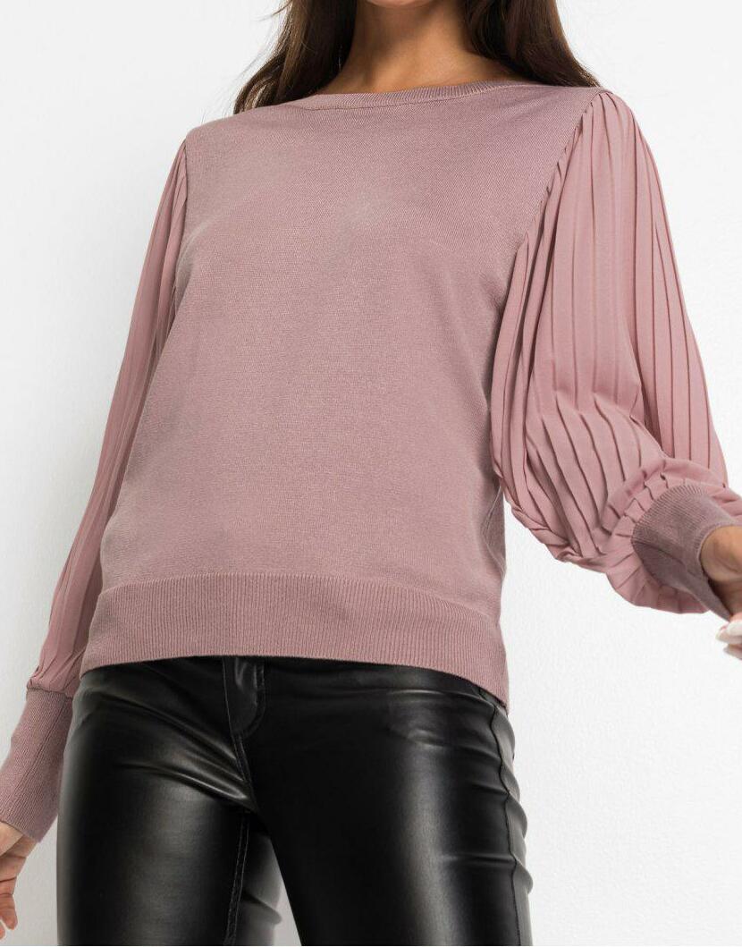 SWETER Z PLISOWANYMI RĘKAWAMI 
