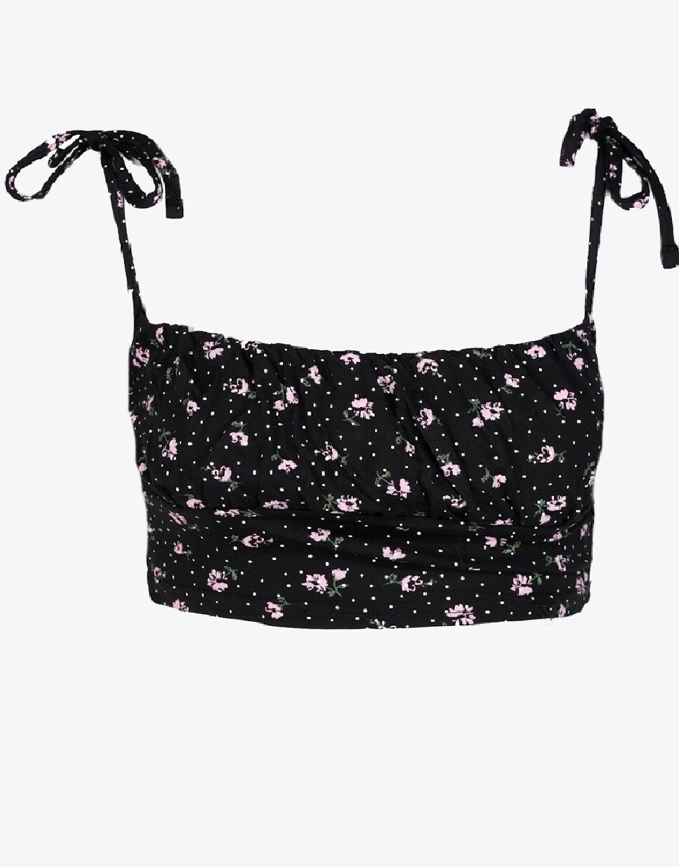 CZARNY CROP TOP BRALET WIĄZANIE RAMIĄCZKA KWIATY